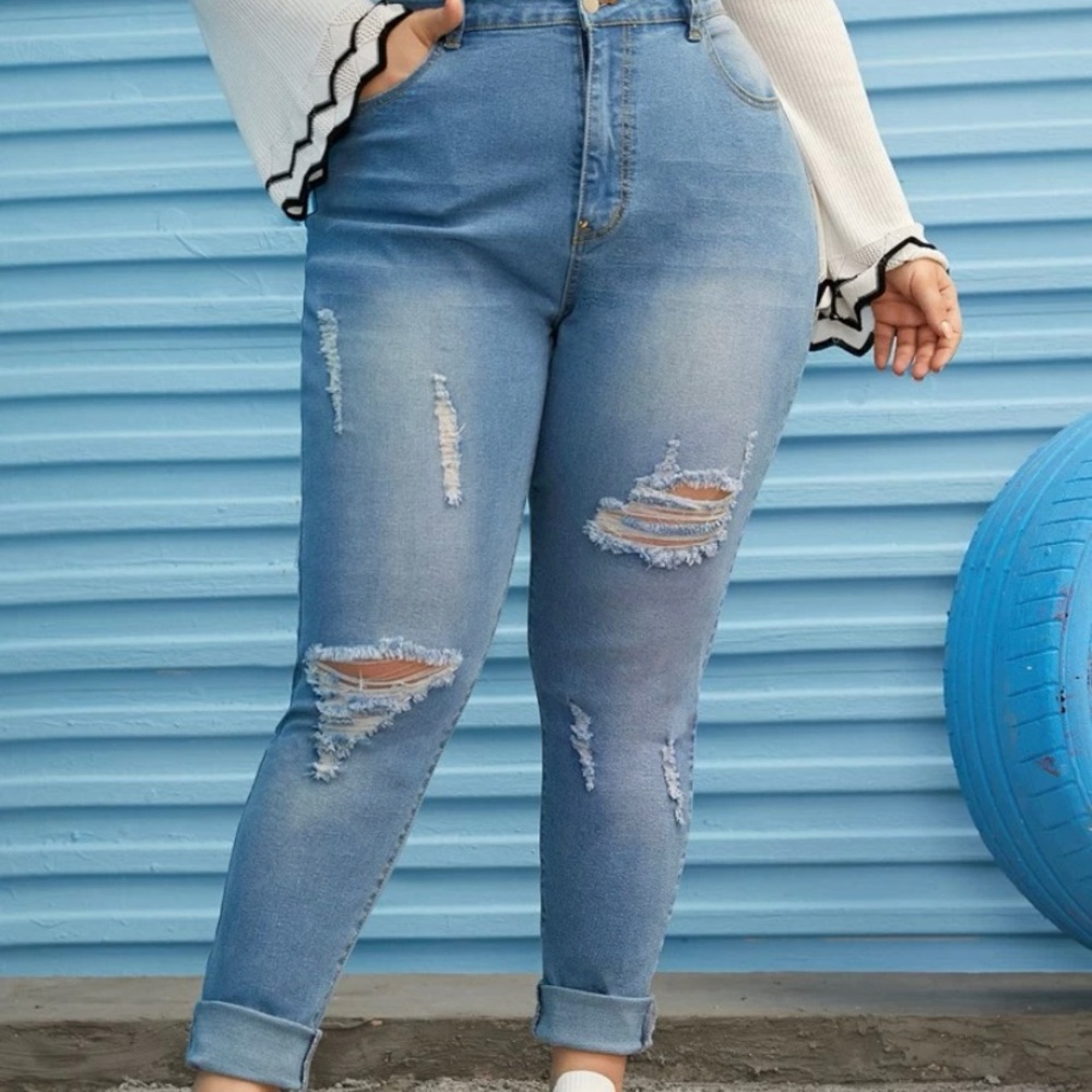 Brand New Plus Raw Hem Ripped Skinny Jeans